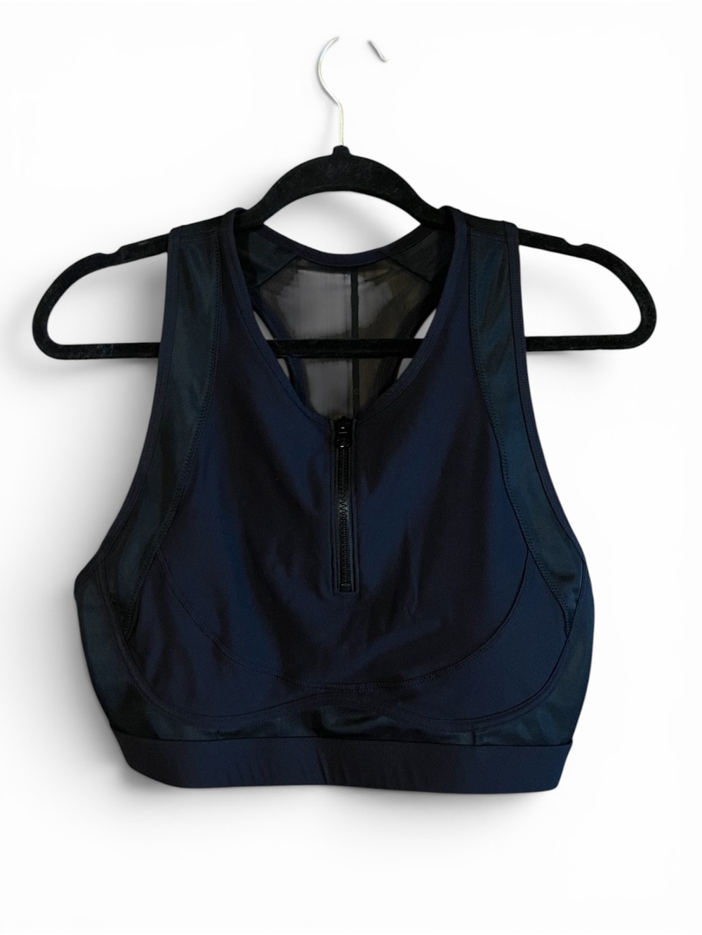Fabletics Black Blare Zip Front High Impact Sports Bra Workout Yoga Gym Top XL